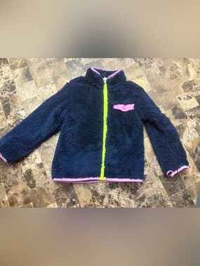 Surface Plush Navy Kids Fleece Hoodie with Pink Trim 4 years